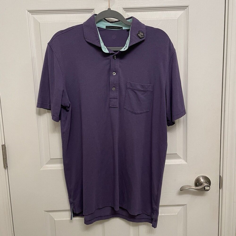 Greyson Mens M Polo Shirt Golf Pima Cotton Modal Blend Wolf Logo Casual